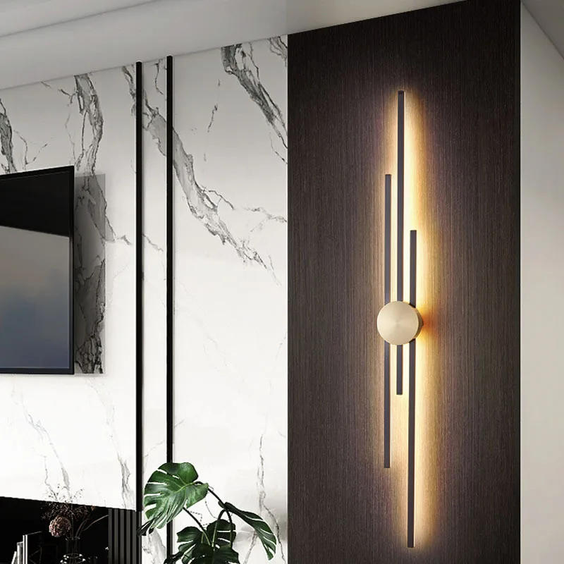 Surface Mount minimalist Luxurious Black Gold LED Long Wall Light 220V 110V 50~123CM Nordic style Indoor Coppe Wall Lamps Sconce