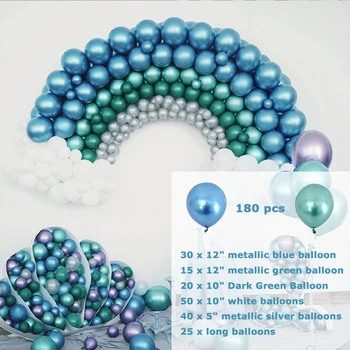 

180Pcs/Pack Metallic Blue Green Balloons Latex Balloon Sets Wedding Birthday Party Home Decoration