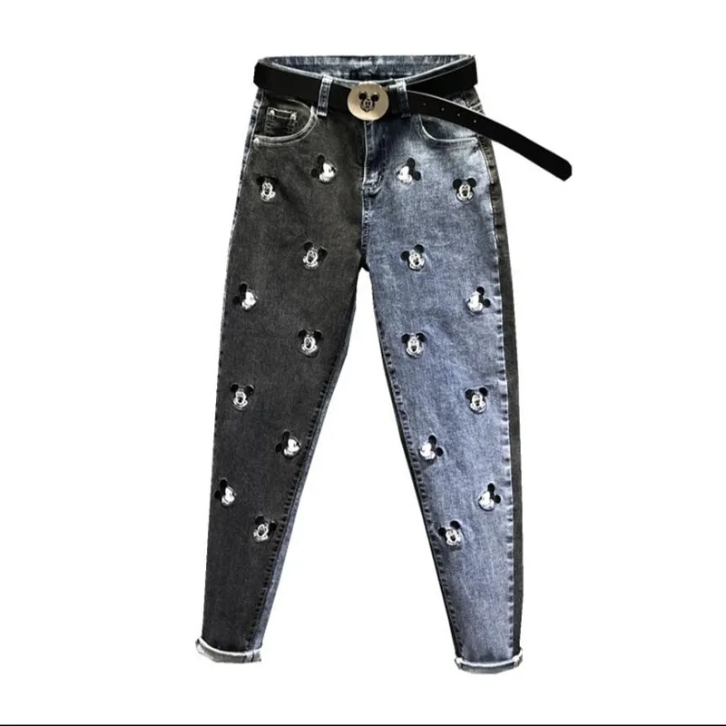 DISNEY Spring/summer 2020 New Heavy Mickey Mouse Embroidered Jeans Personality Student Harem Trouser Women Slim Denim Pants DISNEY Spring/summer 2020 New Heavy Mickey Mouse Embroidered Jeans Personality Student Harem Trouser Women Slim Denim Pants