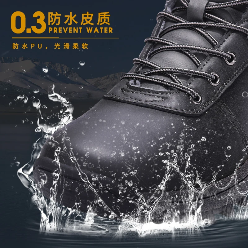 Brand Men Snow Boots Winter Plush Warm Men Climbing shoes Lace-Up strong Non-slip Male Ankle Boots Waterproof Man Work Shoes