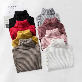 

2019 Children's Wear Autumn And Winter Korean Boys Girls Solid Color Turtleneck Sweaters Kid's Turtleneck Sweaters