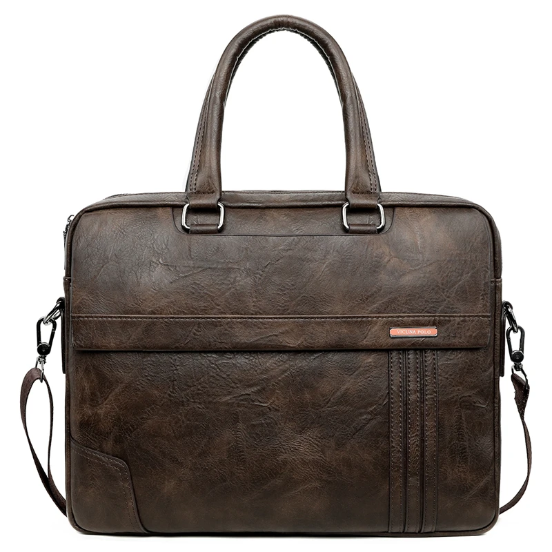 BROWN VICUNA POLO, Большой Вместительный кожаный мужской портфель, Классическая деловая офисная сумка для мужчин, сумка через плечо, мужская сумка, новое поступление - Цвет: BROWN