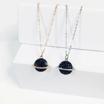 

925 Rose Gold & Silver chain Galaxy Blue crystal CZ Universe Planet Pendant Necklace for 2019 new fashion girl&women jewelry