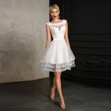

Women's short wedding dress type A, below knee, round neck, with aplike, princess, no back, mini wedding dress for wedding