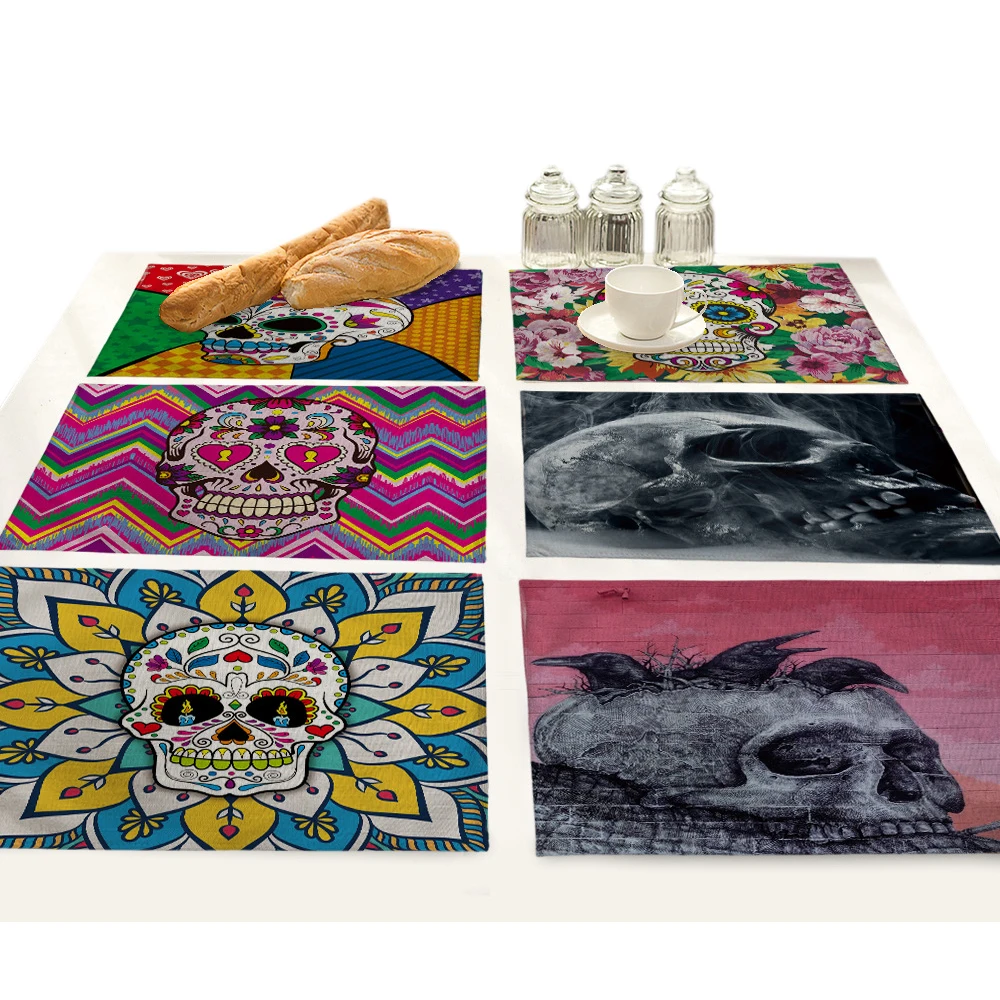 

Cartoon Punck Skull Placemats for Dining Table Drink Coasters Set Bar Drawer Mat Tea Party Kitchen Accessories Decoration Home