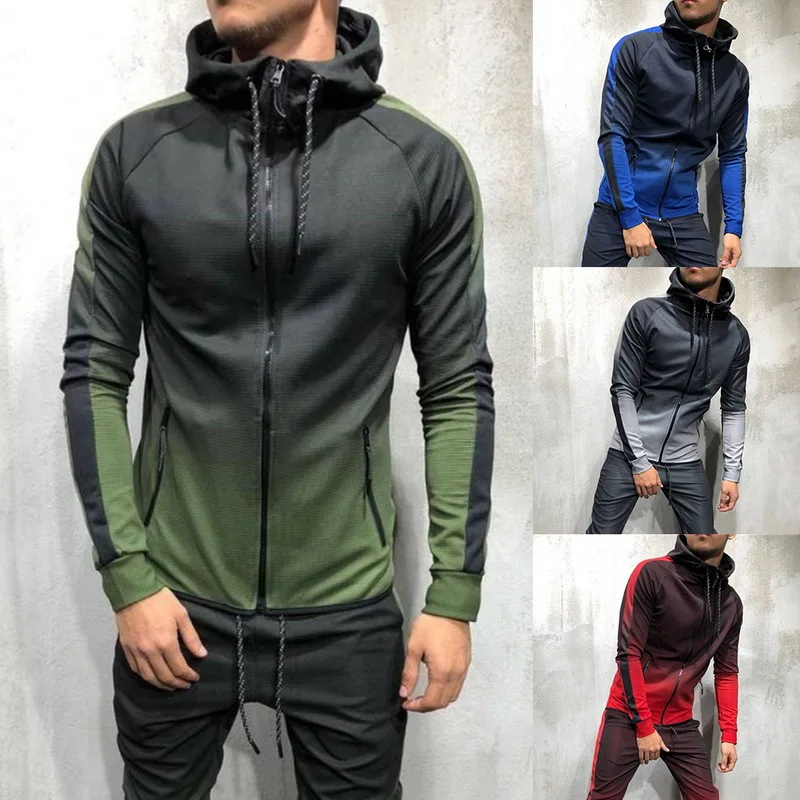 

2019 Autumn Men Tracksuit Sets Fashion Casual 3DGradient Sweatsuit Hoodies Sweatshirt Sweatpants Slim Joggers Gym Pants Suit Men