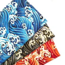 Синий, серый, красный, волнистый хлопок, Бронзированная ткань, нарезанная швейная ткань, Лоскутная Ткань, стеганая, сделай сам, японская ткань