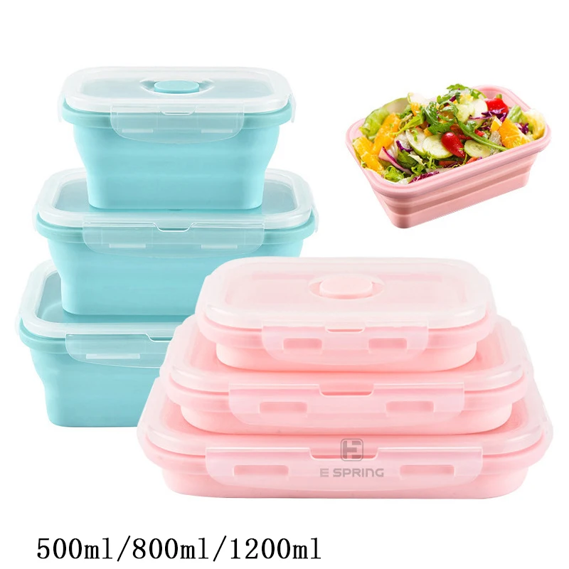 Silicone Collapsible Lunch Box Food Storage Container Bento Microwavable Portable Picnic Outdoor Camping Lunch Box
