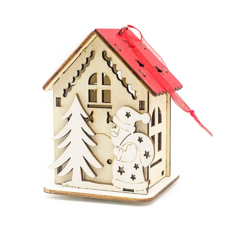 Праздничный светодиодный деревянный дом, Рождественская елка, подвесное украшение, снеговик, олень, медведь, Санта-Клаус, Праздничный Рождественский подарок, E65B - Цвет: 5AC302926-A