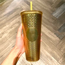 Kaffee Tasse Sommer Urlaub Kalten Cup Tumbler Doppel Schicht Kunststoff Durian Tasse Diamant Strahlende Göttin Stroh Tasse Besetzt Tasse