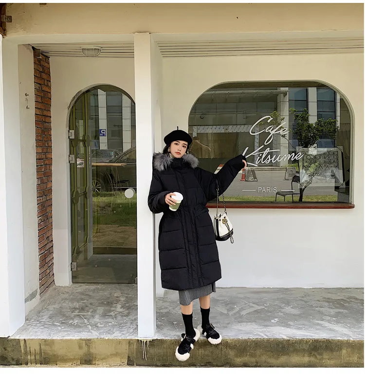 Photo Shoot New Style Best Friend Korean-style Hooded Large Fur Collar INS down Jacket Medium-length Cotton Coat WOMEN'S Co