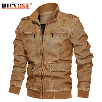 

Mens Leather Jackets Washable Leather Garments Motorcycle Zipper Pockets Male US Size PU Coats Biker Faux Leather Fashion