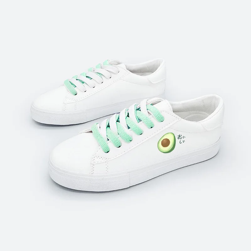 

2019 Autumn New Style Korean-style INS Ventilation Network Red Fruit White Shoes Student Versatile Low Top Flat Shoes Fashion