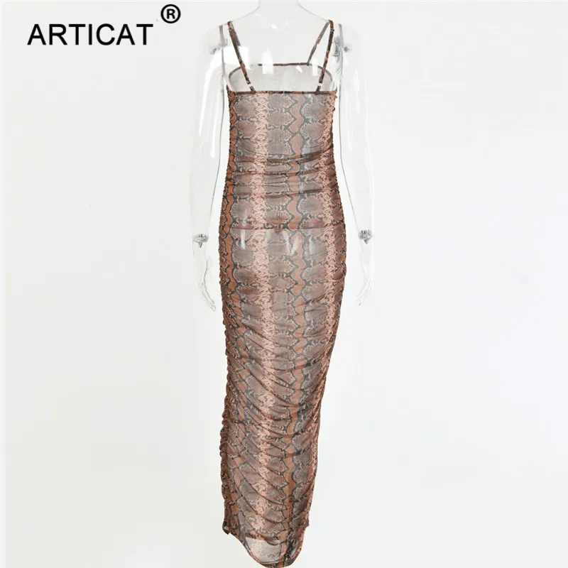 Articat Леопардовый принт, сексуальный длинное платье Для женщин ремень без бретелек облегающее Бандажное лето-осень с низким вырезом на спине, Maxi dress Vestidos
