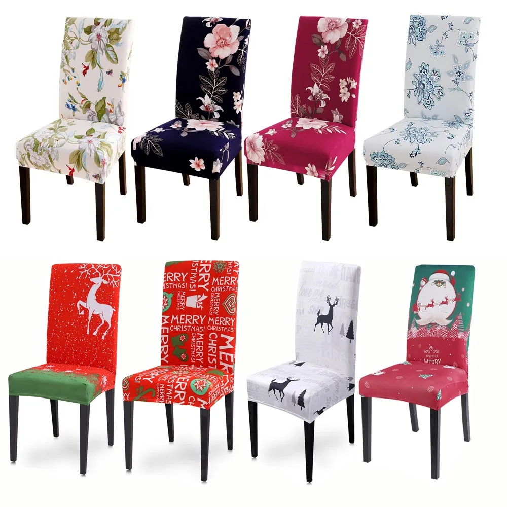 1/2/4/6pcs Floral Printed Chair Cover Xmas Stretch High Back Christmas