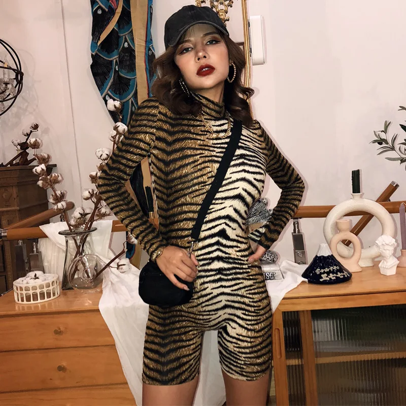 Women 2020 Fashion New Spring Turtleneck Pollover Long Sleeve Sexy Skinny Playsuit Leopard Print Club Lasies Casual Vestidos |