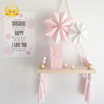 

Baby Nordic Style DIY Original Wooden Beads Wall Shelf Storage Wall Decorations Kid Room Ornament Organization Hanger Decor YDHS