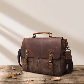 

Oil Wax Canvas Handbag Large Capacity Mens Waterproof Shoulder Bag Vintage Canvas Leather Briefcases Laptop Messenger Bags 2020