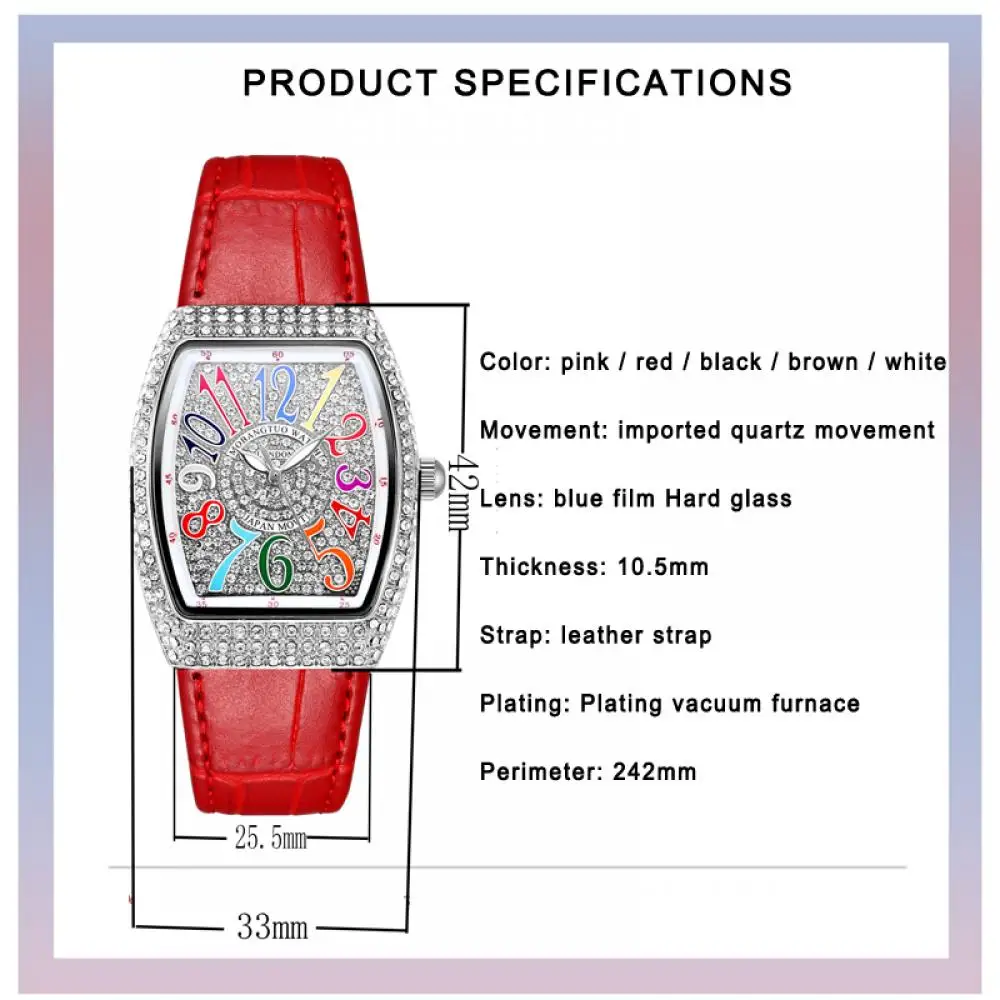 Montre-bracelet en cuir biscuits pour femme, entièrement diamant, montres colorées pour femme, montre à quartz pour femme, mode de luxe