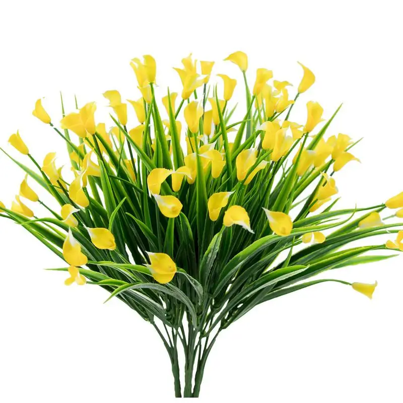 4 Pcs Artificial Flowers Outdoor Yellow Calla Lily Fake Plants Faux Shrubs Plastic Greenery Decor