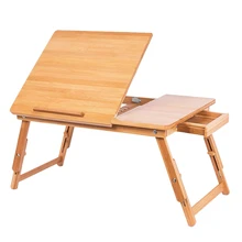 Подставка для ноутбука из натурального бамбука, складной поднос для завтрака, столик с откидным верхом и боковым ящиком