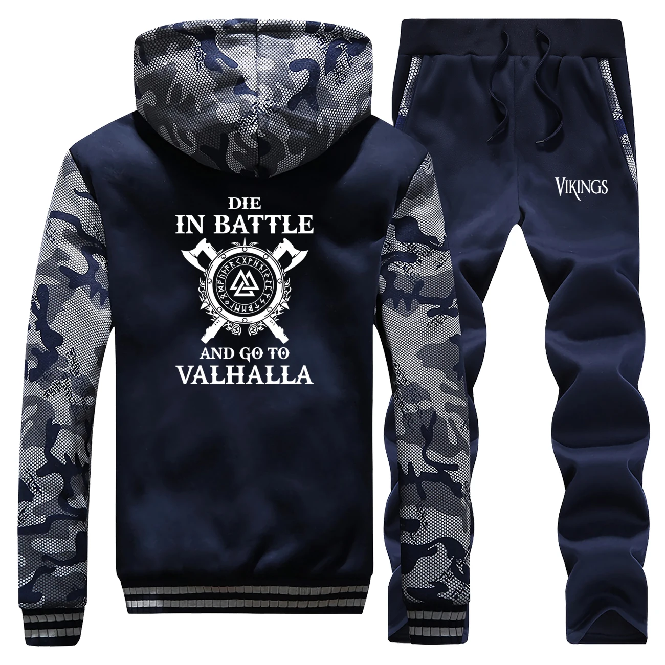 

Die In Battle And Go To Valhalla Camo Male Set The Vikings Mens TV Show Sets Fashion Fleece Warm Jackets Pants Chandal Hombre