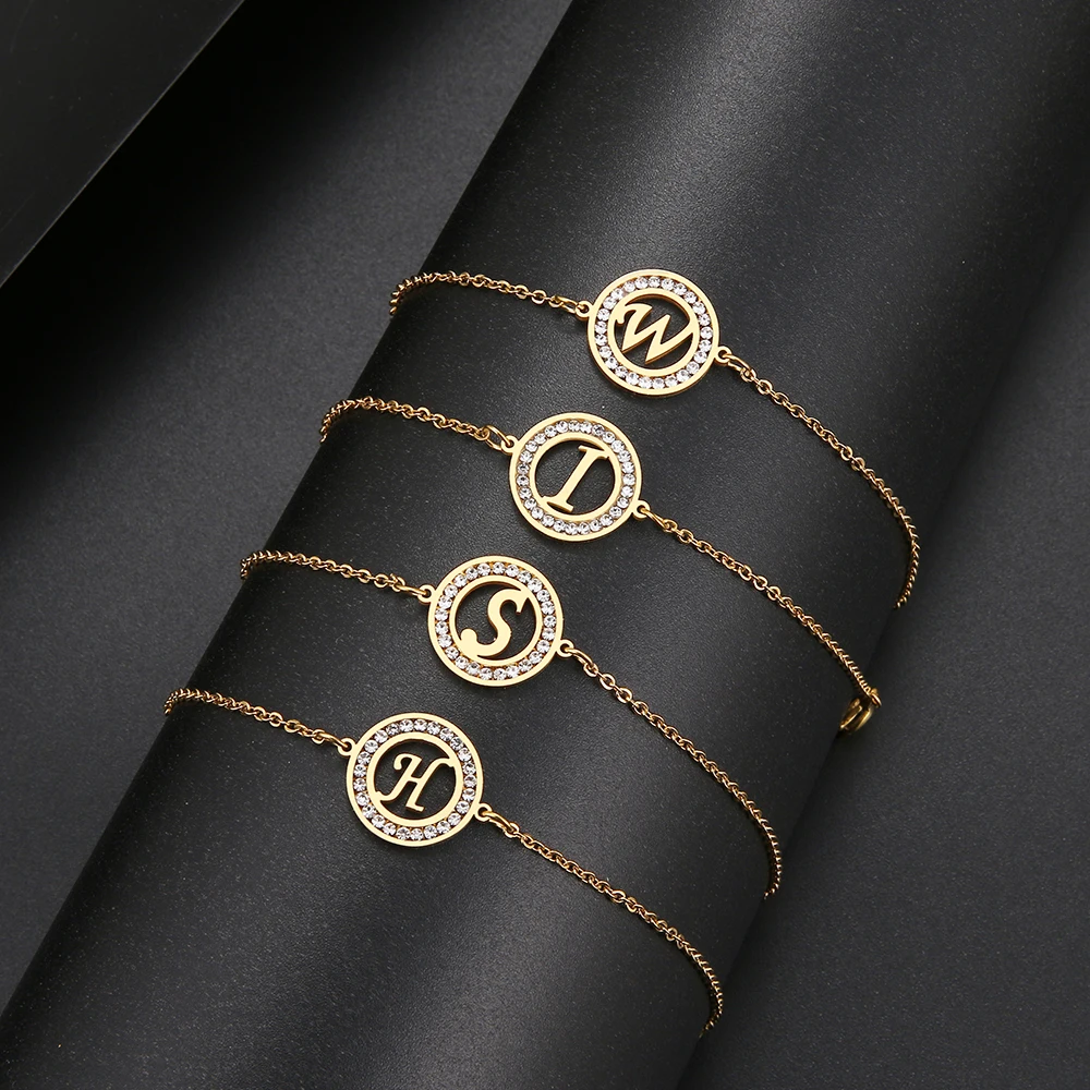 Stainless Steel Bracelets 316L With Letter A-Z Charms For Women CACANA