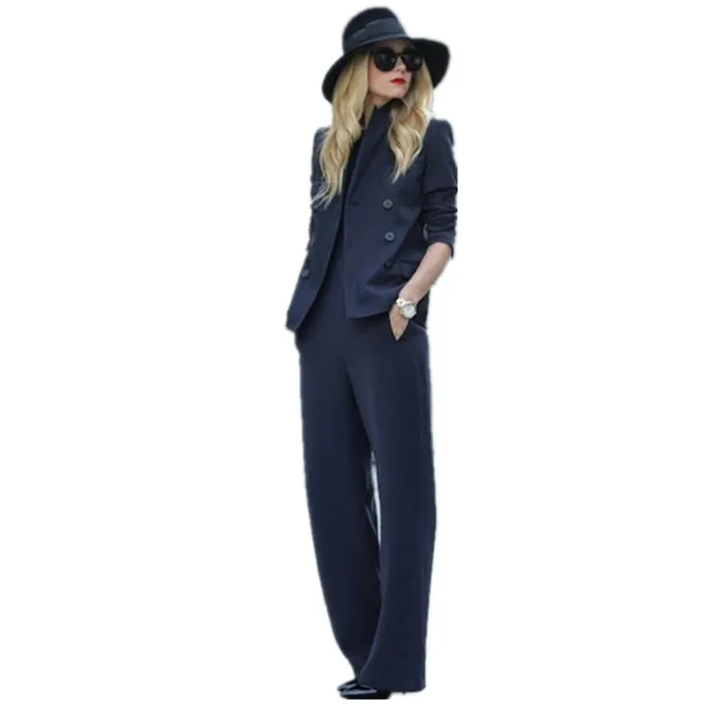 

Navy 2 piece set women blazer set ladies pant suits female business suit office uniform style female trouser suits custom