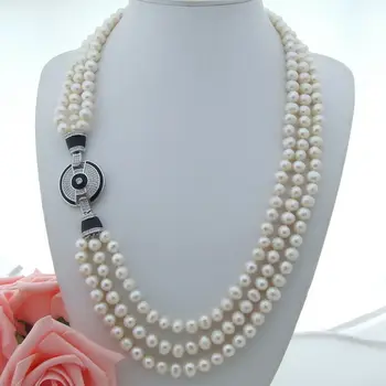 

H090203 25''-28" 3Strands White Pearl Necklace
