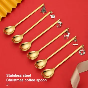 

New Year 2021 Metal Merry Christmas Spoons Xmas Party Tableware Ornaments Christmas Decorations for Home Table Navidad N