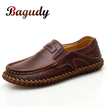 

Brand Genuine Leather Men Loafers Moccasins Slip On Flat Causal Men Shoes High Quality Handmade Vintage Loafers Big Size 39-48