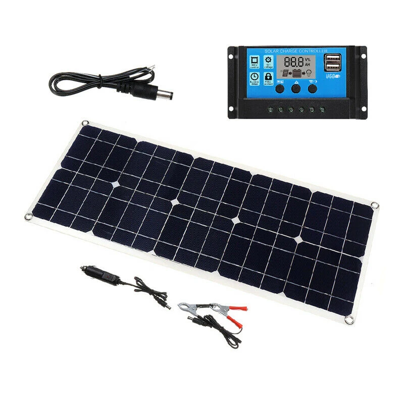 

100W 18V Dual USB Solar Panel Battery Charger+30 PWM Solar Controller for Boat Car Home Camping Hiking 30A