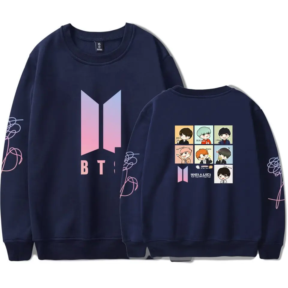 BTS пуленепробиваемая Одежда для мальчиков, стиль знаменитостей, милый мультяшный принт, плюс бархатный свободный свитер с круглым вырезом для мужчин A