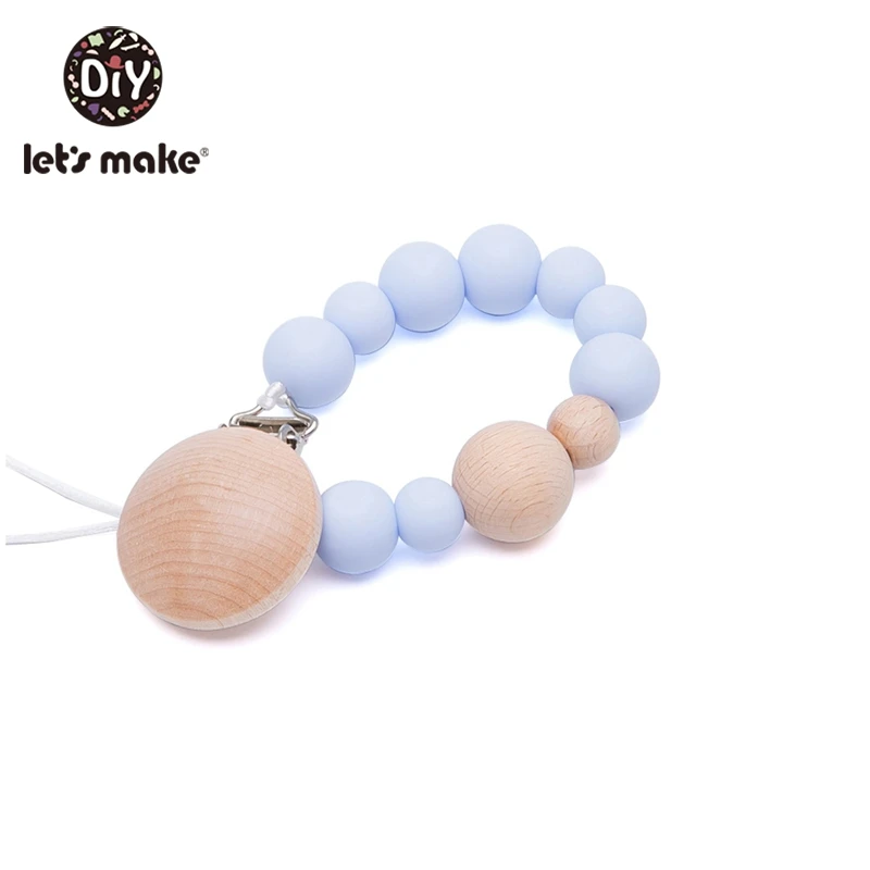 Candy blue Let's Make/Детская Соска-пустышка с зажимом из натурального дерева, силиконовая соска с бусами, цепь, соска для младенцев, ремень для соски, детский Прорезыватель - Цвет: Candy blue