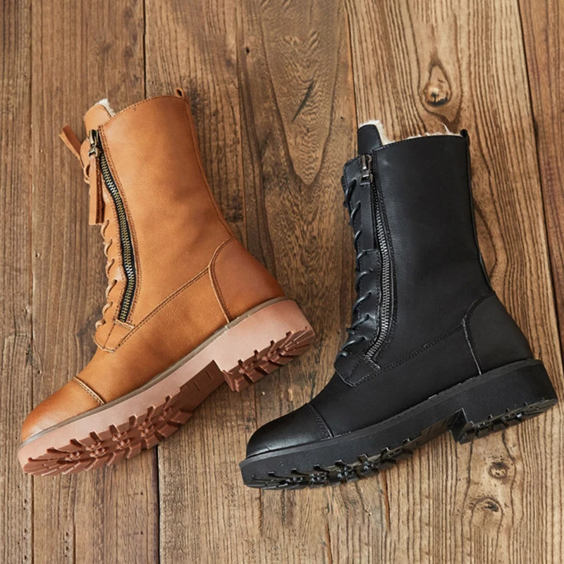 Высококачественные Женские Ботинки Martin на молнии плюшевые ботинки зимние теплые