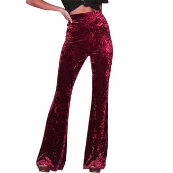 

2019 Fashion Velvet Pants women autumn winter slim Flare pants high waist trousers high street style pants bottoms