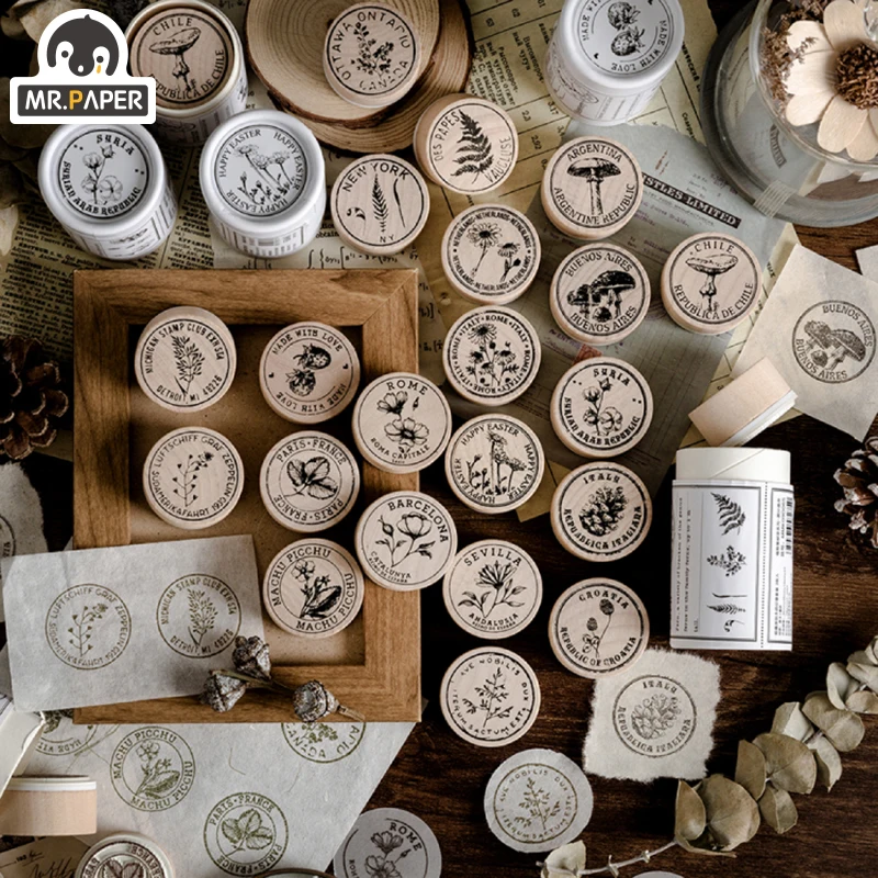 Mr.Paper 3pcs Original Wooden Rubber Stamps Suit for Scrapbooking Deco DIY Craft Log Standard Child Stationery Gift Box afbeelding