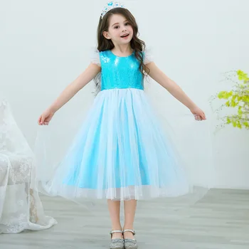 

kids Girls Elsa Princess Dress Kids Flower Costume Set Snow Queen Elza Children Birthday Halloween Party Fancy Cosplay Dress
