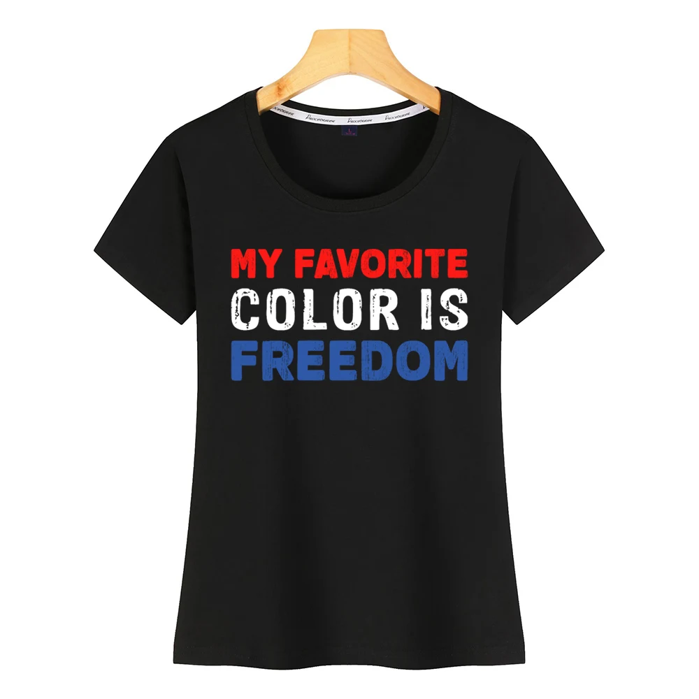 Женская футболка с круглым вырезом my favorite color is freedom independence day4th, винтажная женская футболка с принтом