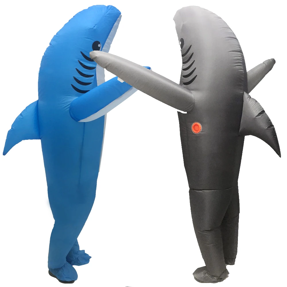

Shark Inflatable Costumes Cartoon Shark Cosplay Costume Blue fish Holiday Carnival Party Decoration Funny Party Adult two colors