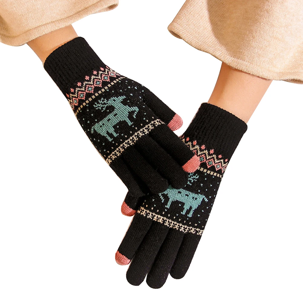 Vintage christmas deer knitted gloves women thicken touch screen gloves winter warm snow Elk full finger mittens christmas gift