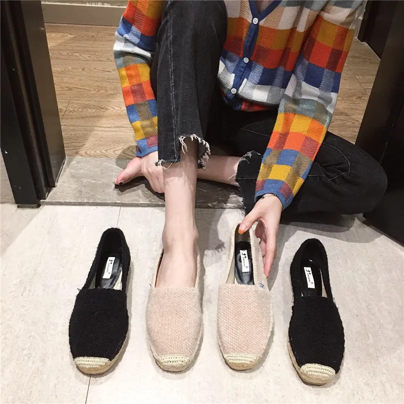Flock Lazy fisherman oxfords shoes woman straw rope knitted espadrilles creepers slip on ladies flats loafers single shoes