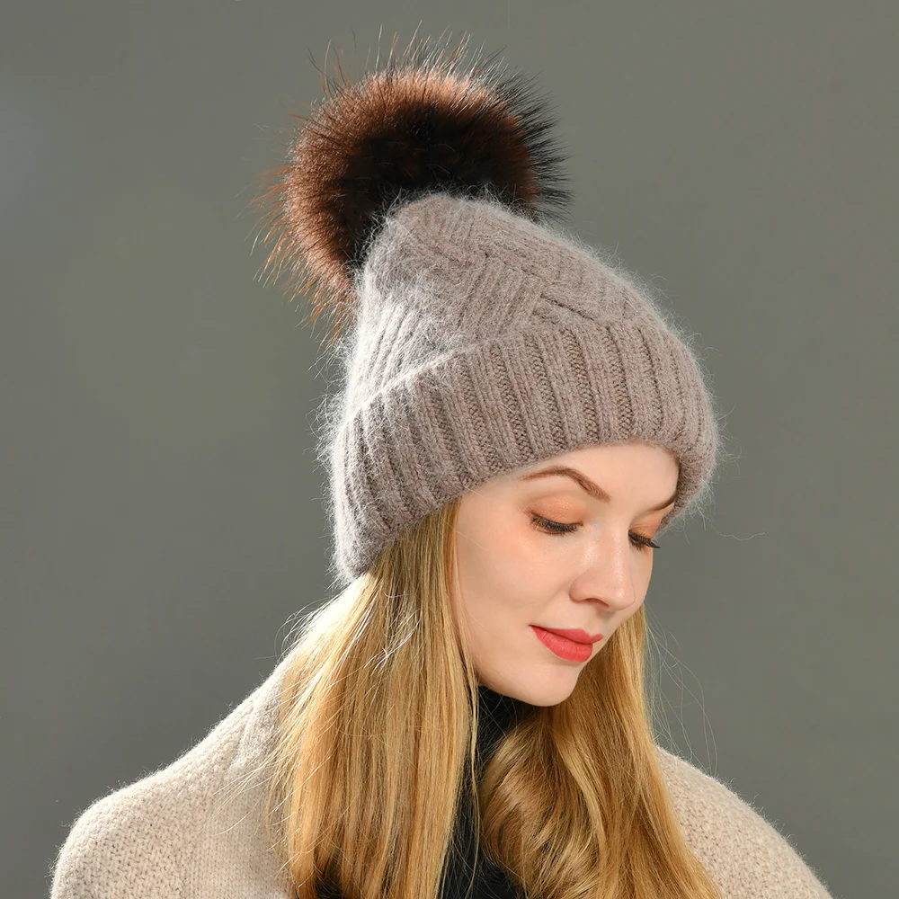 Cllikko Brand 2022 Winter Female Fur Pom Poms hat Winter Hat For Women Girl  's Hat Knitted Beanies Cap Hat Thick Women Skullies