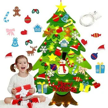 

Children Felt Christmas Tree and Spared Ornaments Bundle with LED String Light QP2