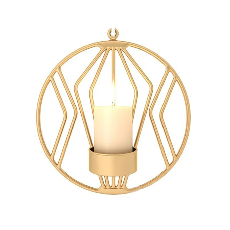 Nordic Industrial Style Geometric Round Wall Hanging Candlestick Metal Candle Holder Gold Black Candle Holder Home Decoration - Цвет: Gold