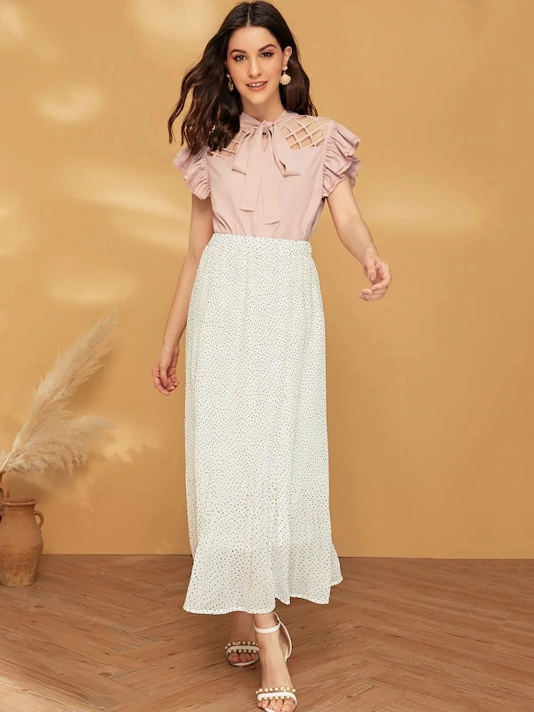 Весенне-осенняя Дамская длинная юбка тонкая модная шифоновое в горошек юбка с принтом элегантная женская плиссированная юбка