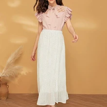 Весенне-осенняя Дамская длинная юбка тонкая модная шифоновое в горошек юбка с принтом элегантная женская плиссированная юбка