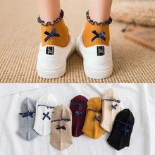 Новые модные женские японские хлопковые носки Харадзюку с двойной иглой и деревянной бантик-ушки