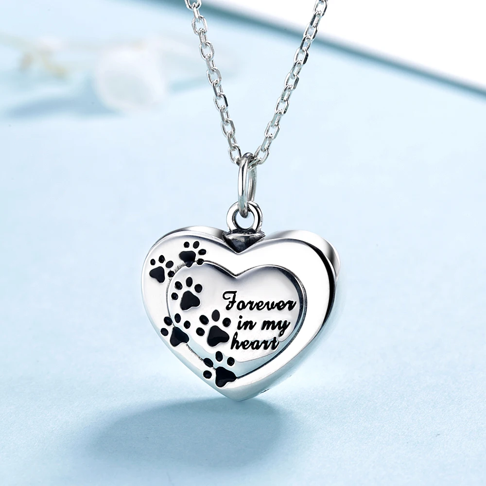 XiaoJing 925 пробы серебряная подвеска с надписью «forever in my heart», ожерелье для кремации в виде собачьей лапы и урны для женщин, памятные ювелирные изделия