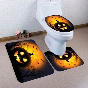 

Halloween Pumpkin Withered Tree Printed 3Pcs Bathroom Mats Set